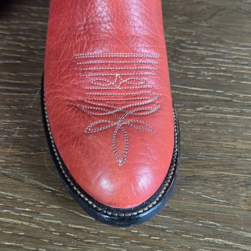 Size 4 Women’s Leather Cowgirl Boots Red H3881 13.5in Tall - Picture 7 of 12