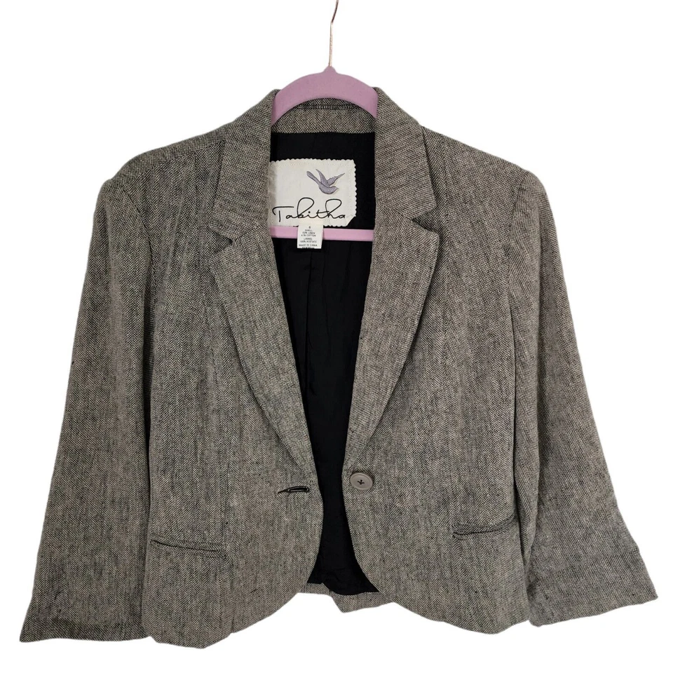 Chaqueta Blazer Deportiva Tabitha Pata de Gallo 6 Lino Algodón Botón Único Ropa de Trabajo Foto 2 de 4