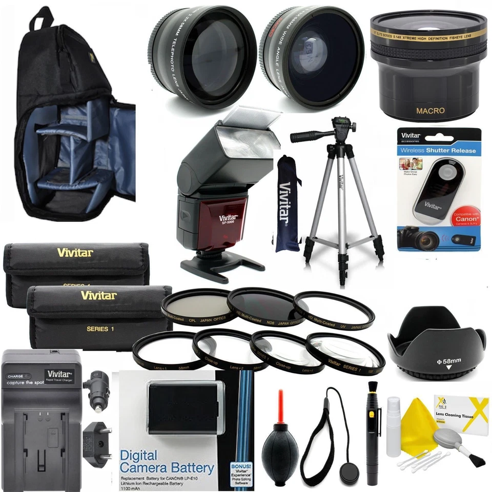 VIVITAR / XIT FOR CANON EOS CANON REBEL T7 ACCESSORIES BUNDLE KIT INCLUDES BAG FLASH LENSES TRIPOD FILTERS