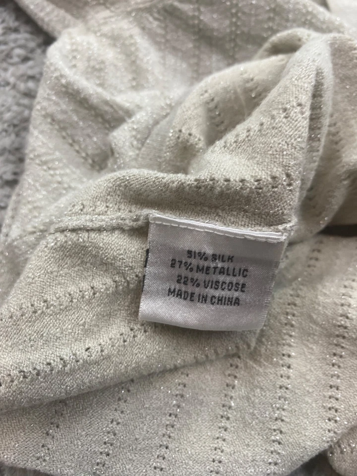 Emanuel Ungaro Sweater Women Medium Beige Silk Metallic Ribbed Cardigan Peasant - Image 4 of 4