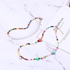 2pc Boho Colorful Bead Charm Pendant Necklace Fashion Women Girls Choker Jewelry