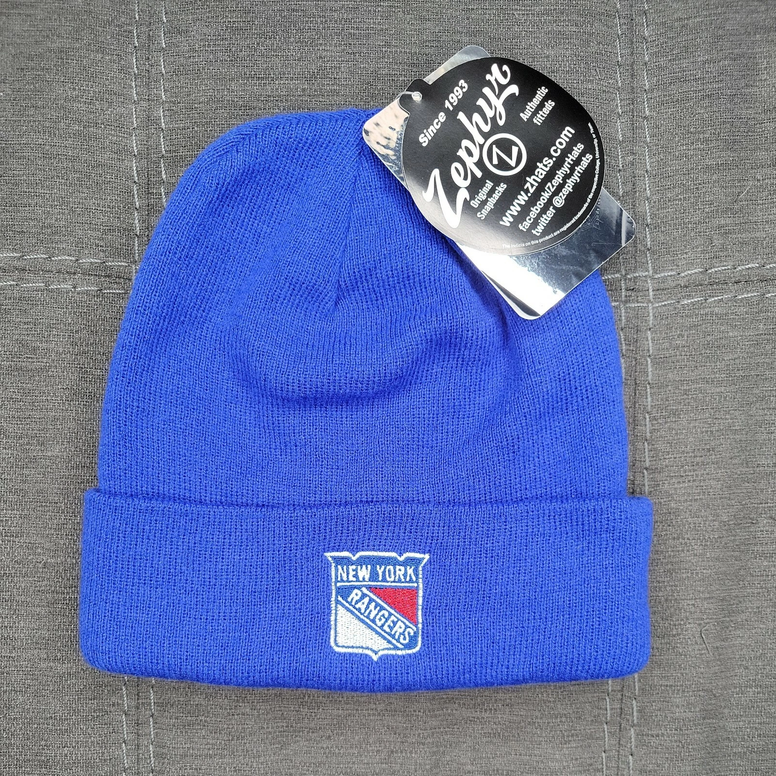 New York Rangers Beanie Zephyr All Blue Cuffed Knit Beanie 100% Acrylic