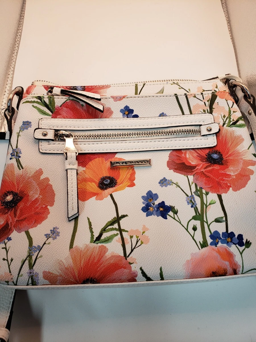 Dana Buchman Purse/Bag Cross-body~White with Orange Poppy Flowers~LBDCS