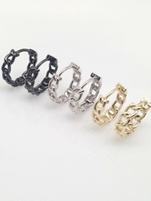 Cuban Link Huggie Hoop Earrings Sterling Silver 925 Small 12.5mm/10.5mm x2.5mm