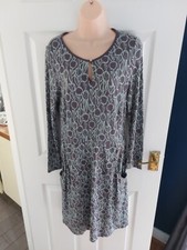 White Stuff Fleur teal blue Floral Knee Length Long Sleeve tunic dress 12