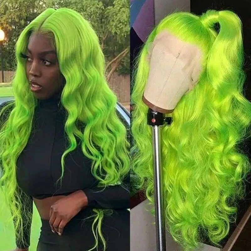 Neon Green Lime Green Lace Wigs Long Curly Wig Green Wigs Part | eBay