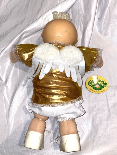 1982 Cabbage Patch Kid Preemie BLUE eyes White hair tuff Gold Top Angel Wings