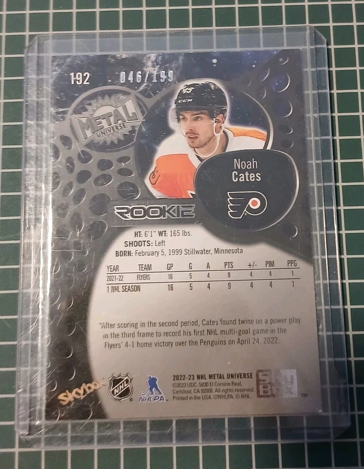 Noah Cates Rookie 2022-23 Skybox Metal Universe Flyers PURPLE /199 - Image 3 of 4
