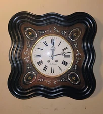 Antique French Wall Clock, Mother Of Pearl Inlay, Late 19th Century