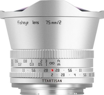 Silver TTartisan 7.5mm F2.0 APS-C MF Fisheye Lens for X/E/Z/RF M4/3 Mount Camera