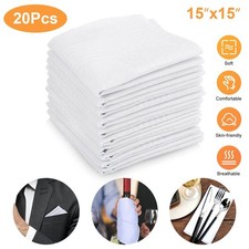 20Pcs White Cotton Men Handkerchiefs Hanky Pocket Square Hankie Lot Set Vintage