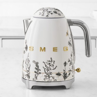 New SMEG Honeycomb Electric Kettle 7 Cup   Bee & Wildflower Gold Accents Italy