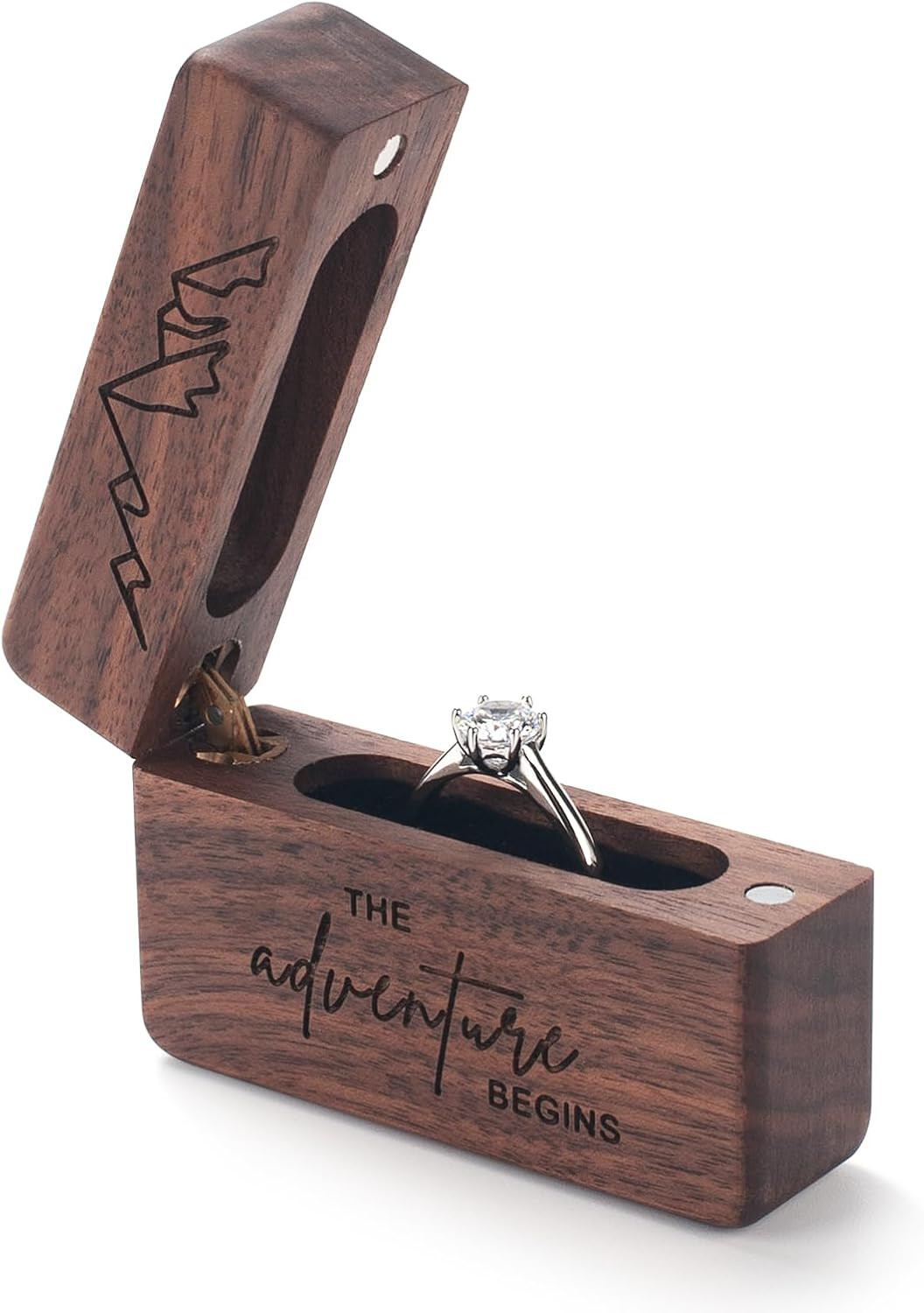 Wooden Engagement Ring Box Small Slim Flat Ring Case for Proposal, Wedding Ring