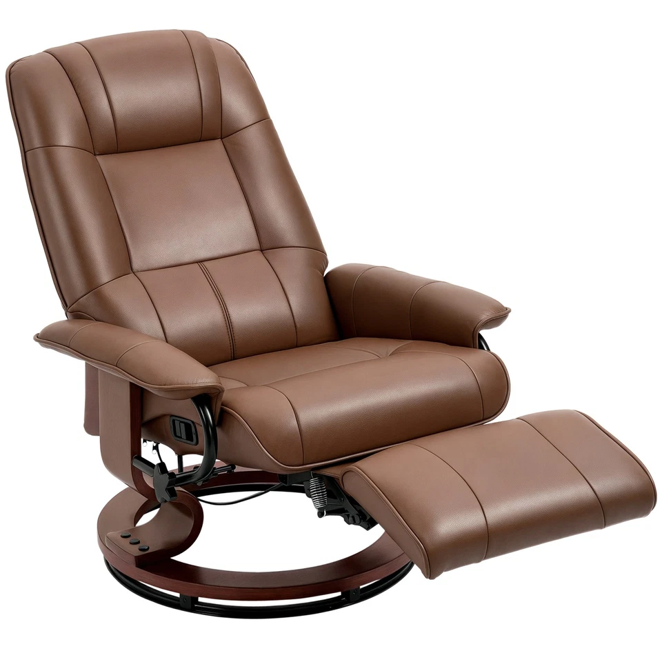 HOMCOM Ergonomic Office Recliner Sofa Chair PU Leather Armchair Lounger Brown