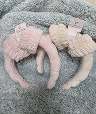 2 Pack PINK / CREAM 3-Piece Spa Face Wash Set   Headband  Wrist Cuffs  NEW