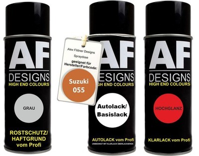 Spraydose Set für Suzuki 055 Torino Orange Metallic Autolack Klarlack Grundierun