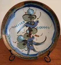 Ken Edwards Tonala 10"Plate Mexican Pottery Signed  Hanging  Blue Bird-Flowers