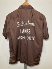 Vintage 60s Hilton Chain Stitched Michigan City Bowling Shirt Medium 22x26 USA