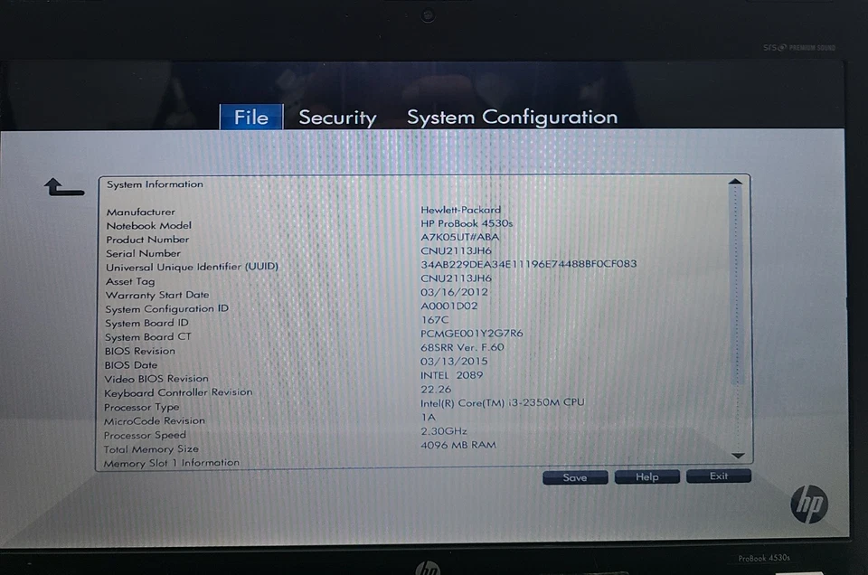 Portátil HP ProBook 4530s Intel i3-2350M 4 GB Ram SIN HD/OS (FL) Foto 2 de 4