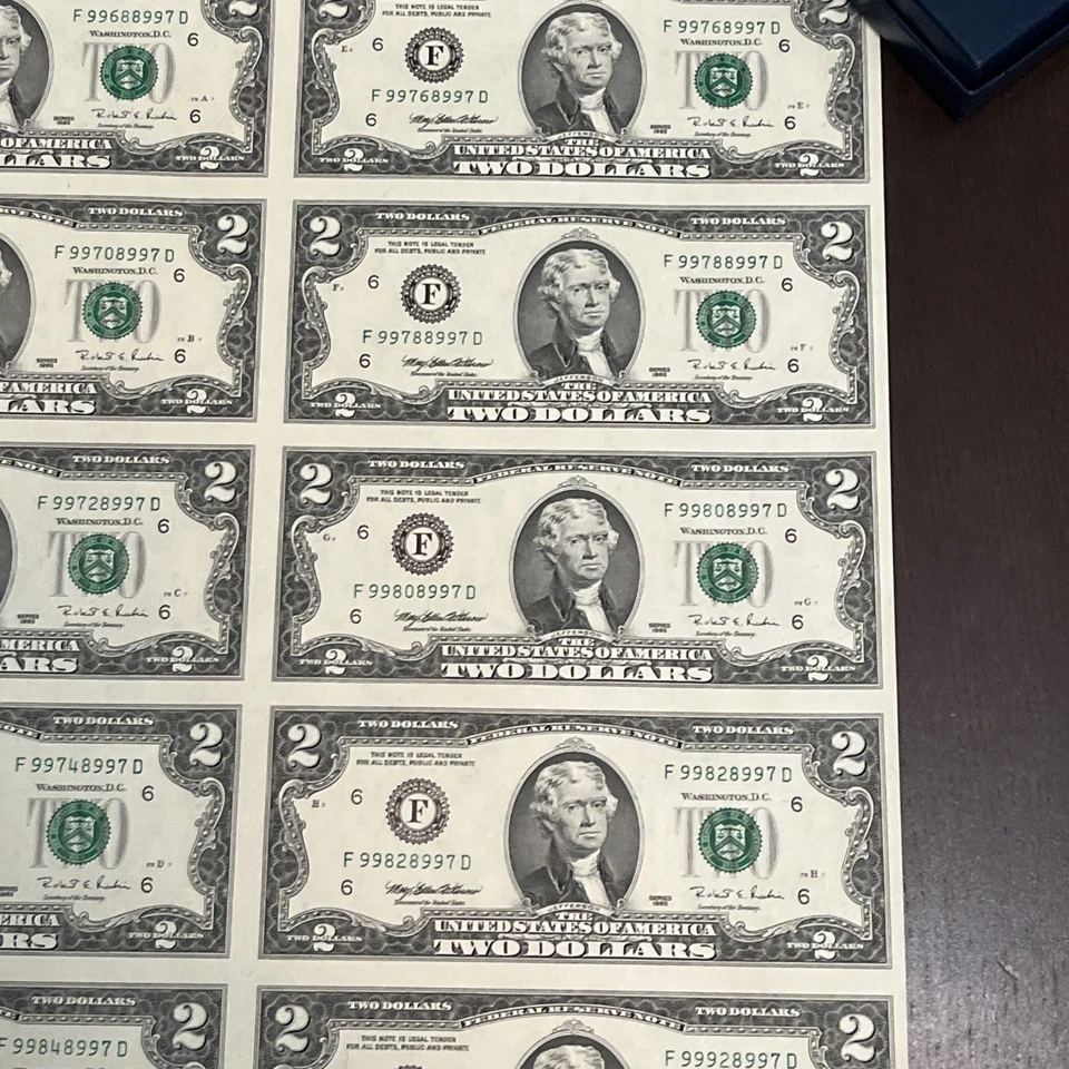 1995 $2 UNCUT UNCIRCULATED 16 Banknotes - Image 3 of 4