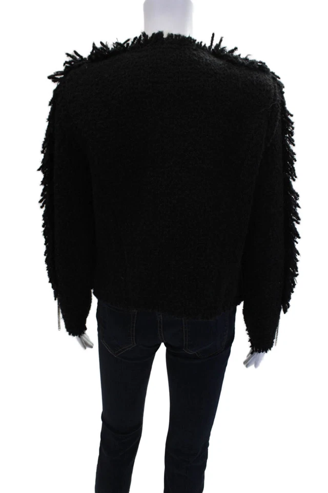 IRO женщин бахрома края текстурированная цепочка деталь длинным рукавом куртка черный размер 40 - Изображение 4 из 4