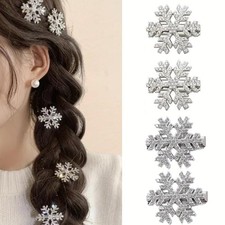Christmas Silver Snowflake Hair Clips for Women - 4Pcs Cute Rhinestone Clips ...