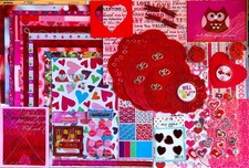 LOT 100 PC VALENTINE'S DAY HEARTS LOVE SCRAPBOOK PAPERS STICKERS EMBELLISHMENTS