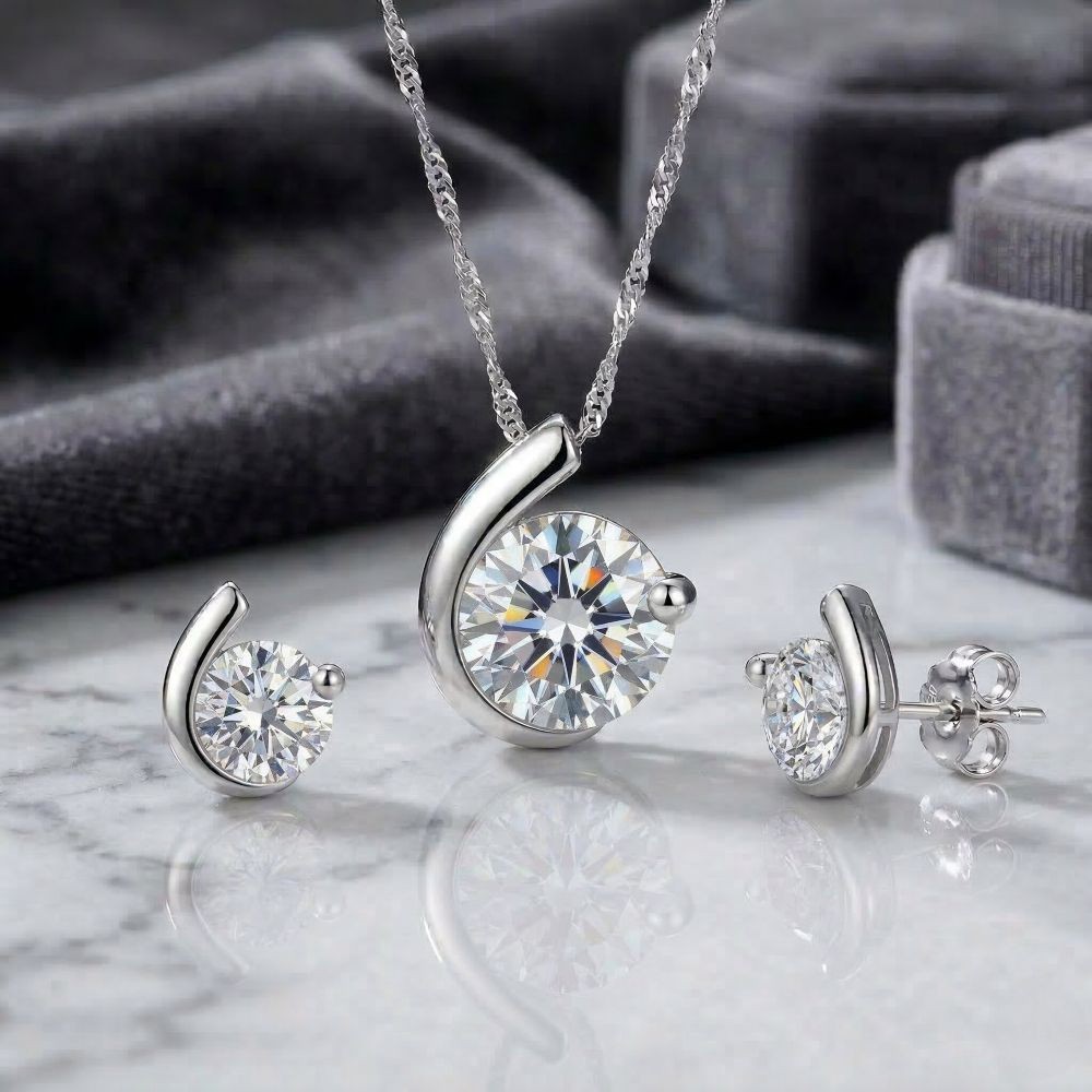 Collier et clous d’oreilles argent 925 parure bijoux fins rhodiés anti-ternissement
