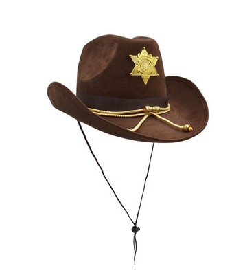 Adult Brown Western Sheriff Badge Cowboy Hat Halloween Cosplay