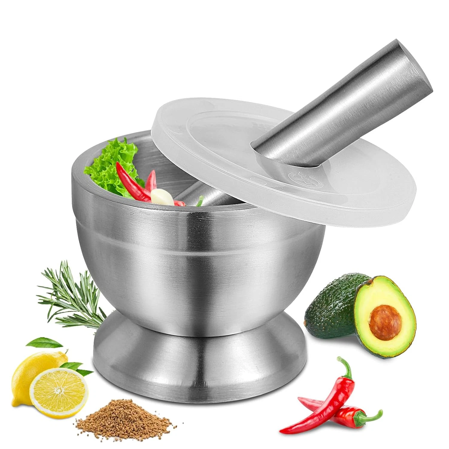 18/8 (304) Stainless Steel Mortar and Pestle Set,Mortar and Pestle with Non-Slip