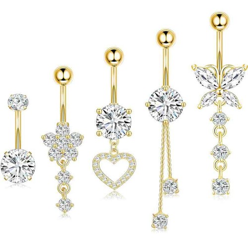 5PCS Belly Button Ring Dangle Navel Belly Body Piercing Jewelry Bars Barbell - Picture 6 of 12
