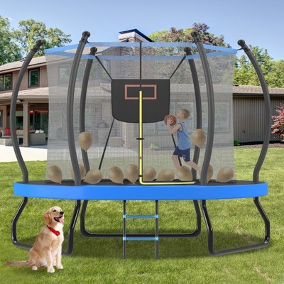 8ft 10ft Trampoline with Basketball Hoop & Ladder Outdoor Backyard Trampolines