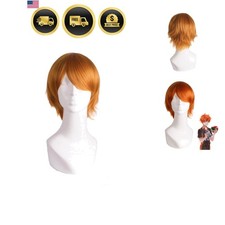 Cosplay Wig 12 Inch Golden Orange Synthetic Straight Heat Resistant Women