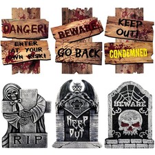 Halloween Decorations Outdoor 6 Pack Realistic Corrugated Plastic Tombstones ...