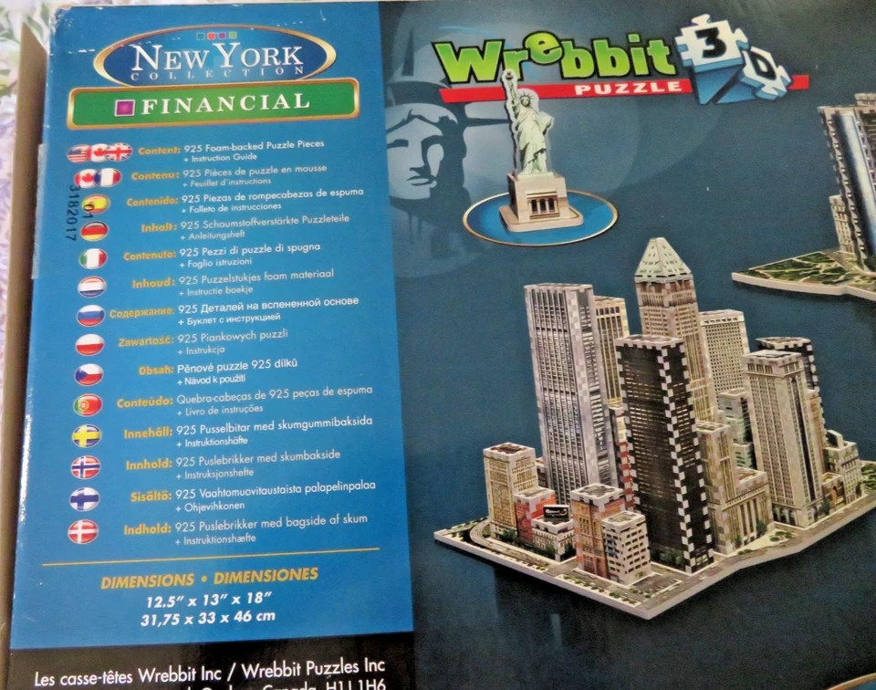 Wrebbit 975 Pc 3D Puzzle New York Financial District Mint Cond Never Assembled - Image 3 of 4