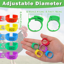 100 Pcs Adjustable Chicken Leg Bands Tags, Colorful Readable Numbered PVC Ide...