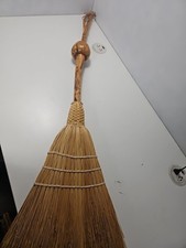 Handcrafted Natural Wood Shaker Braid Fantail Hearth Broom 63"