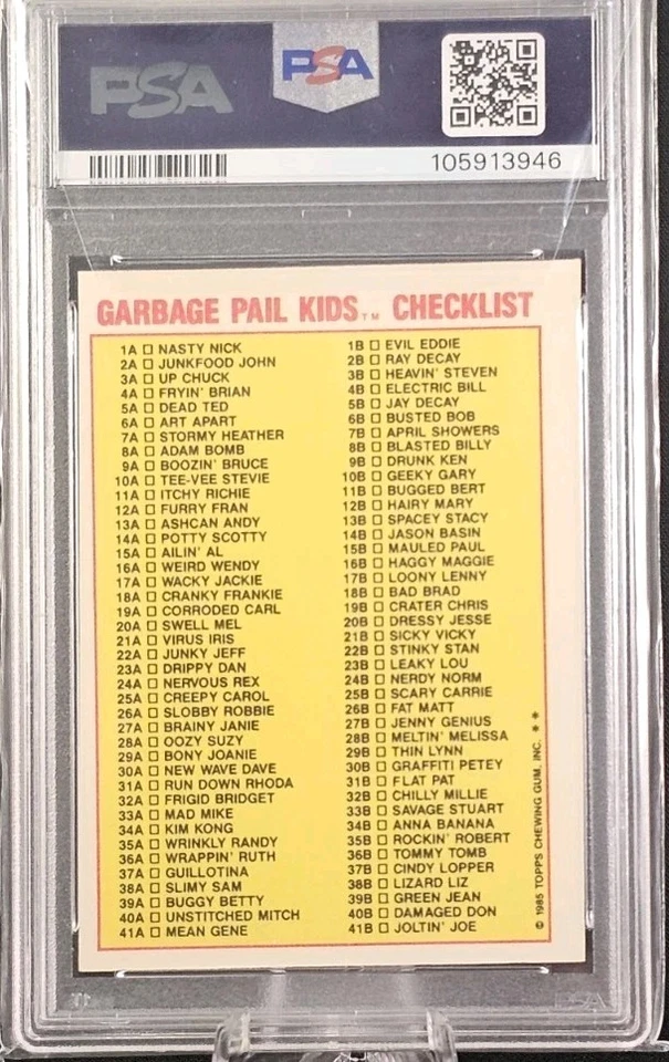 BLASTED BILLY #8B CHECKLIST (MATTE) 1985 GARBAGE PAIL KIDS OS1 - PSA 6 - Image 2 of 2