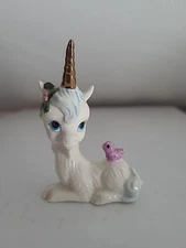 VTG. Ceramic Unicorn Figurine w/Pink Bird