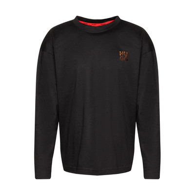 Hugo Boss Mens Black Iridium Foil Stacked Logo Long Sleeve Crew Neck Tee Shirt