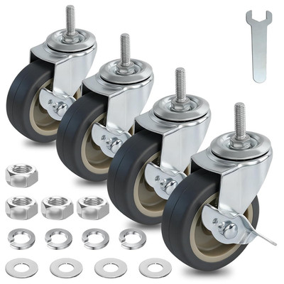 AAGUT 3 Inch TPR Heavy Duty Casters 3/8''-16 X 1 Threaded Stem Castors, Locking S