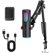 PUPGSIS Gaming Microphone for PC, USB Condenser Mic with arm stand, Black