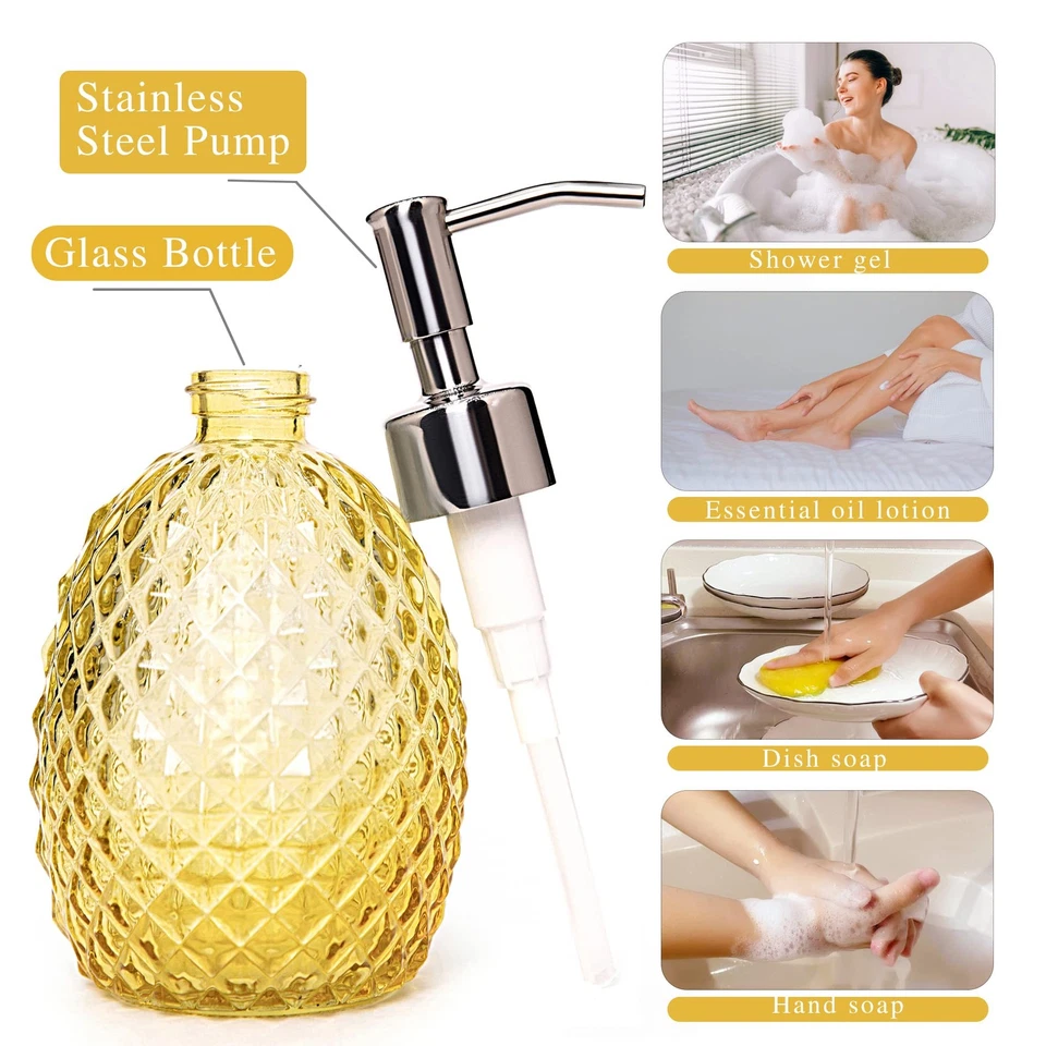 Dispensador de Jabón de Vidrio con Bomba de Acero Inoxidable, Jabón para Plato Transparente 12oz/Jabón de Manos... Foto 3 de 4