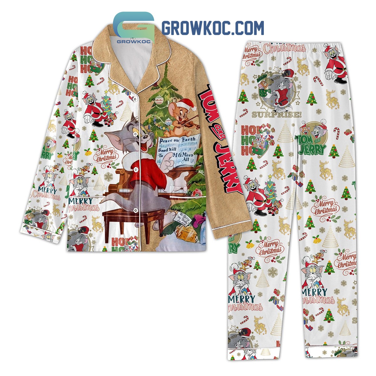 Tom and Jerry Christmas Pajama Set with Ho Ho Ho Design