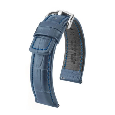 Uhrenarmband in Blau, Kalbsleder, dynamisch, Alligator von HIRSCH - 3 Breiten