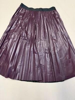 Calvin Klein Pleated Aubergine/ Burgandy/ Purple Faux Leather MIDI Skirt L