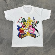 Vintage Power Rangers White Shirt Boys 5/6 Yrs Small 90s Single Stitch