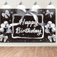 Schleife Geburtstag Banner Schwarz Silver,Btzo Happy Birthday Hintergrund Banner