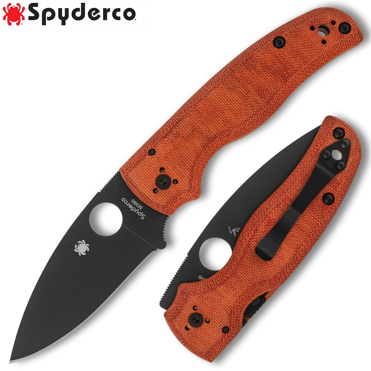 Spyderco Shaman Exclusive M390 DLC Blade Orange Micarta Handles