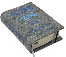 Gotteslob hülle mit Namen aus Filz fische blau Gesangbuch einband 